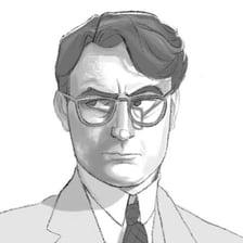 An illustration representing Atticus Finch, the fictional lawyer.