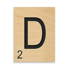 A Scrabble D tile marked with a point value of two.