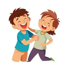 Friends laughing together while one playfully teases another