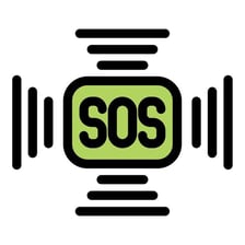 An emergency radio display showing the SOS distress signal