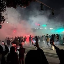 Crowd gathered in a noisy commotion