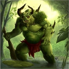 A large fantasy ogre standing in a swamp.