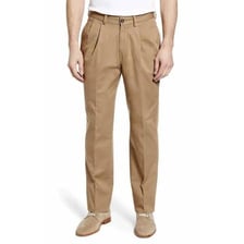 A pair of tan khaki slacks.