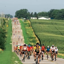 Cyclists participating in the annual RAGBRAI ride across Iowa