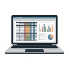 Charts and figures displayed as information on a computer screen.