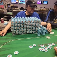 Poker chips placed in front of a player before a hand.