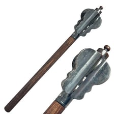 Medieval metal maces displayed in a museum