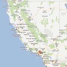 A map of Southern California with Anaheim marked.