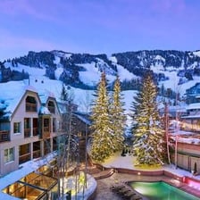 Snow-covered mountains and ski slopes near Aspen, Colorado