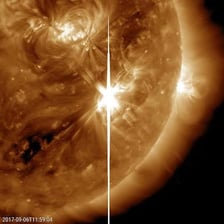 Sunlight radiating outward from the sun.
