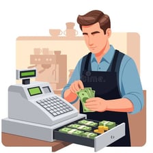 A shopper paying for items at a cash register