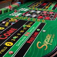 Pair of dice on a casino craps table