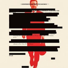 A spy examining a confidential intelligence dossier