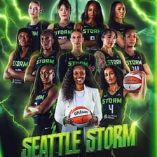 Seattle Storm players in a WNBA basketball game