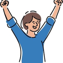 An enthusiastic person eagerly raising a hand