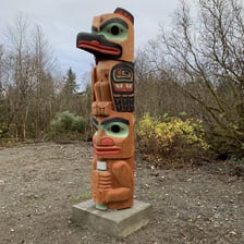 A carved Tlingit totem pole