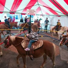 Children riding ponies at an outdoor fair