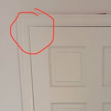 A closed door fitted within its surrounding door jamb