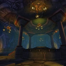 A dramatic underground hideout representing a villain’s lair.
