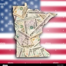 U.S. dollar bills shown beside a map outline of Minnesota.