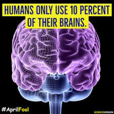 An educational illustration contrasting the 10-percent brain myth with actual brain activity.