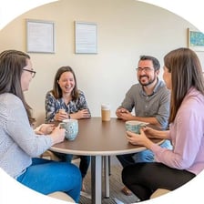 A small group holding a casual meeting around a table