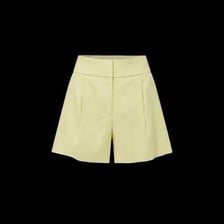 A close-up of a pleat in the front of dress shorts.