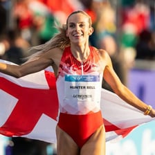 An athlete celebrating a decisive victory.