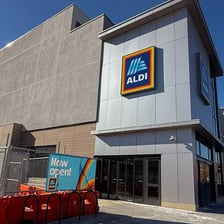 The exterior of an Aldi discount grocery store.
