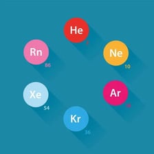 An educational illustration shows noble gases in a chemistry context.