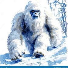 An illustration of the Yeti in a snowy Himalayan setting