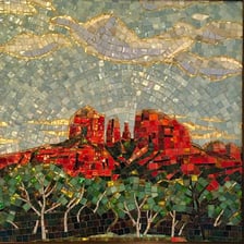 A colorful artwork assembled from many small tiles