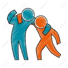 One person assists another with a task.