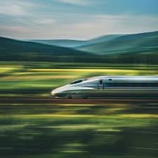 A train traveling rapidly along its track