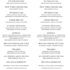 A restaurant menu page listing desserts