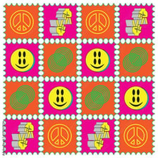 A vintage-style sheet of perforated blotter paper associated with LSD.
