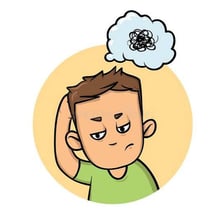 A person concentrating while trying to recall a memory.