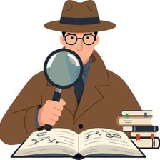 A detective examining a clue with a magnifying glass.