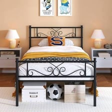 Single twin bed in a bedroom