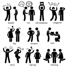 An illustration contrasting a person’s fragile and inflated self-image.