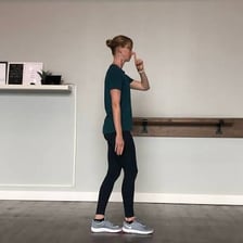 A person moving forward while placing one foot on the ground.