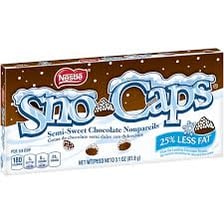 A box of Sno-Caps chocolate-covered candy pieces.