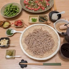 Chilled soba noodles served with a dipping sauce