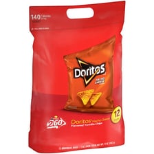 A bag of Doritos Nacho Cheese flavored chips.