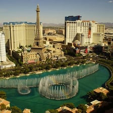 A cityscape representing the Las Vegas Strip and Los Angeles’s Sunset Strip.