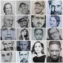 A display of portraits of widely admired celebrities.