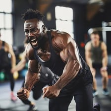 An athlete exerting intense effort during training.