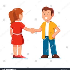 Two people greeting each other.