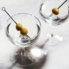 A classic martini served in a stemmed cocktail glass