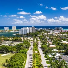 A view of Boca Raton, Florida, with a beach and skyline